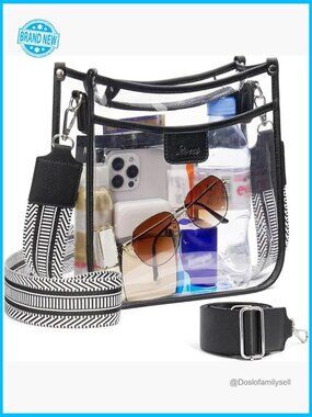 Large Clear Crossbody Bag Stadium Approved 3 Pockets 2 Straps